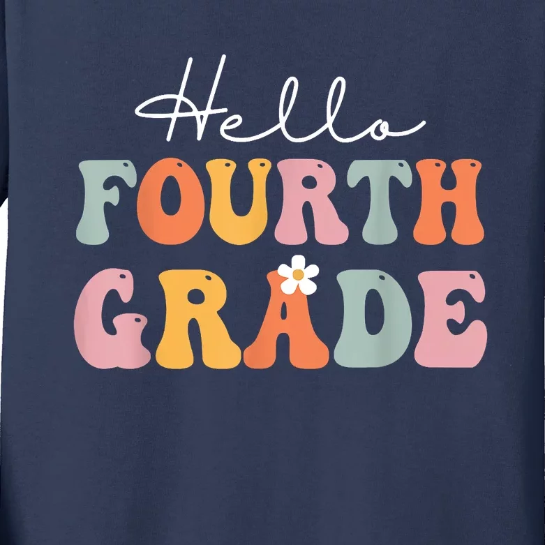 Hello Fourth Grade Back To School Groovy Teacher Student Kids Long Sleeve Shirt