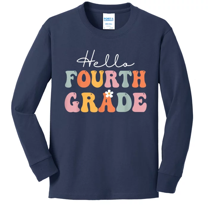 Hello Fourth Grade Back To School Groovy Teacher Student Kids Long Sleeve Shirt