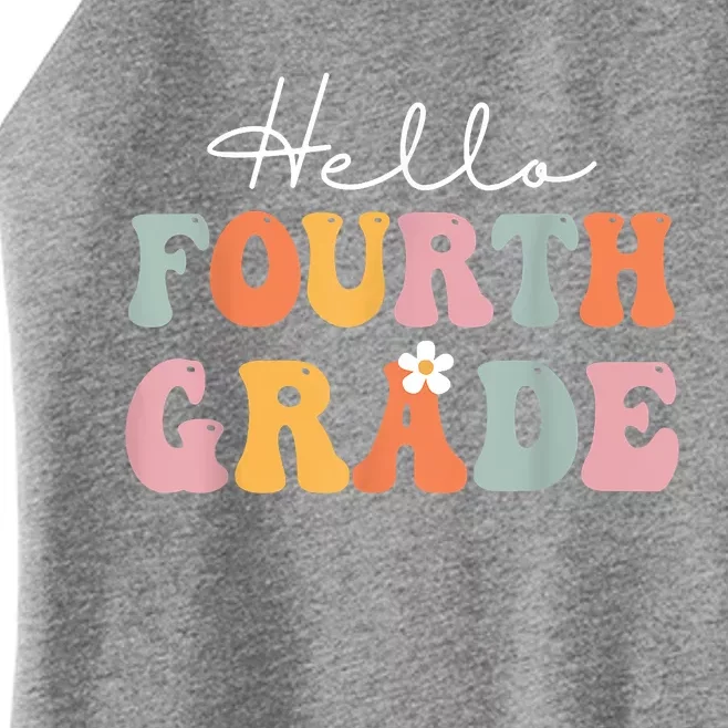 Hello Fourth Grade Back To School Groovy Teacher Student Women’s Perfect Tri Rocker Tank