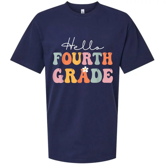 Hello Fourth Grade Back To School Groovy Teacher Student Sueded Cloud Jersey T-Shirt