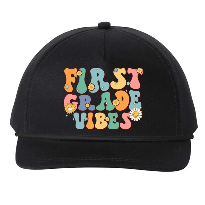 Hippie First Grade Vibes Retro Groovy First Day Of School Gift Snapback Five-Panel Rope Hat