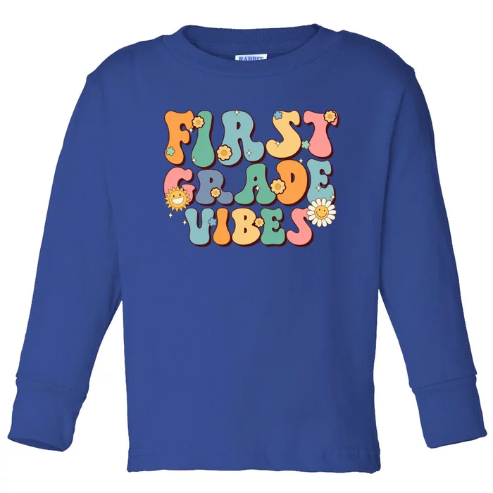 Hippie First Grade Vibes Retro Groovy First Day Of School Gift Toddler Long Sleeve Shirt