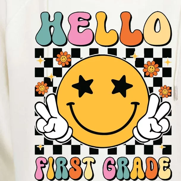 Hello First Grade Team 1st Grade Teacher Girl Back To School Womens Funnel Neck Pullover Hood