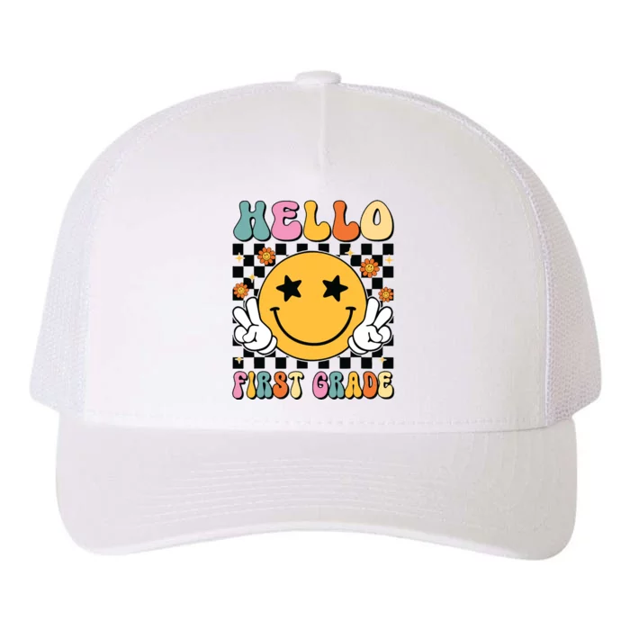 Hello First Grade Team 1st Grade Teacher Girl Back To School Yupoong Adult 5-Panel Trucker Hat