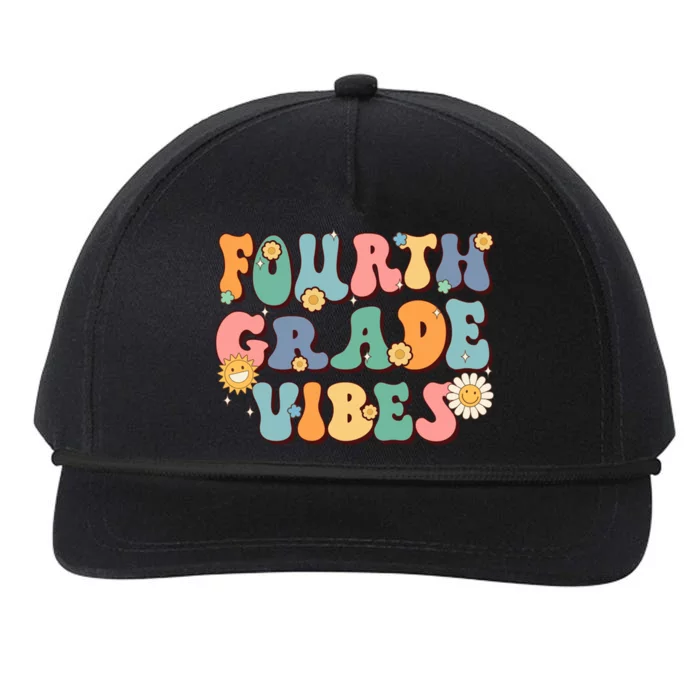 Hippie Fourth Grade Vibes Retro Groovy First Day Of School Great Gift Snapback Five-Panel Rope Hat