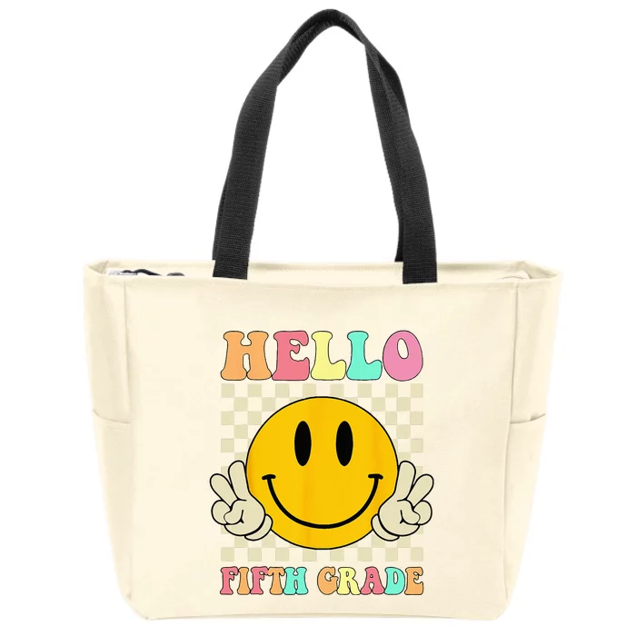 Hello Fifth Grade Hippie Smile Face 5th Grade Back To School Zip Tote Bag