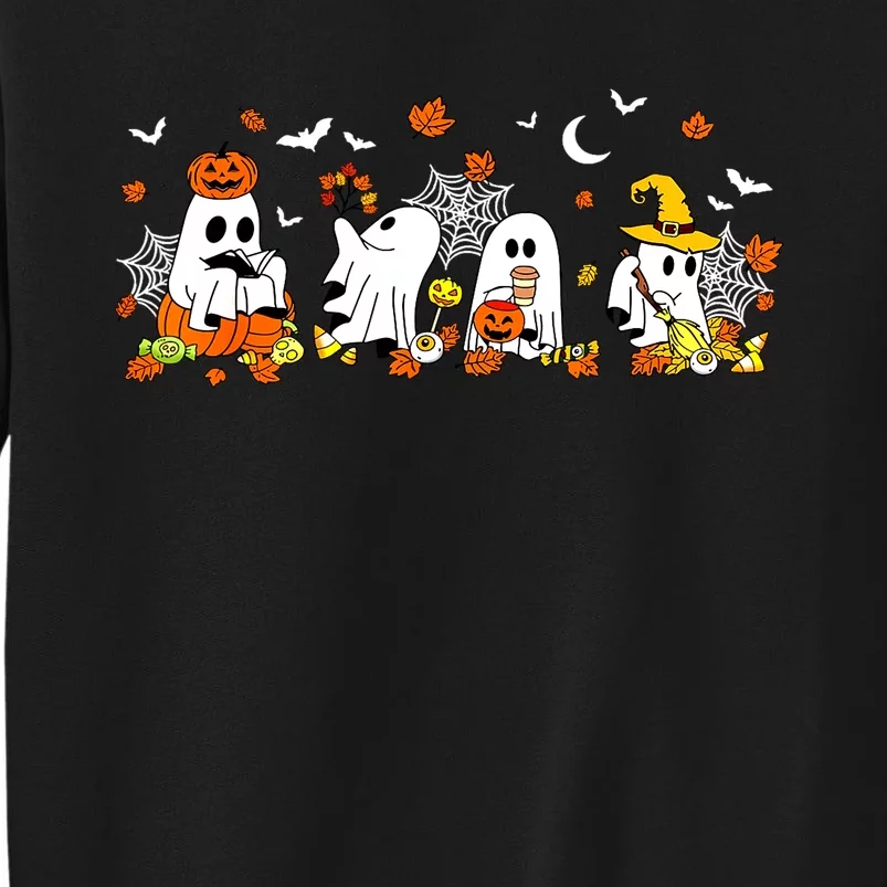 Halloween Fall Ghost Book Reading Cute Ghost Drinking Coffee Gift Tall Sweatshirt