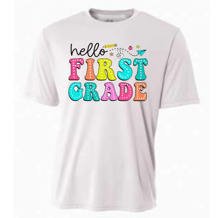 Hello First Grade Teacher Back To School First Day Gift Cooling Performance Crew T-Shirt