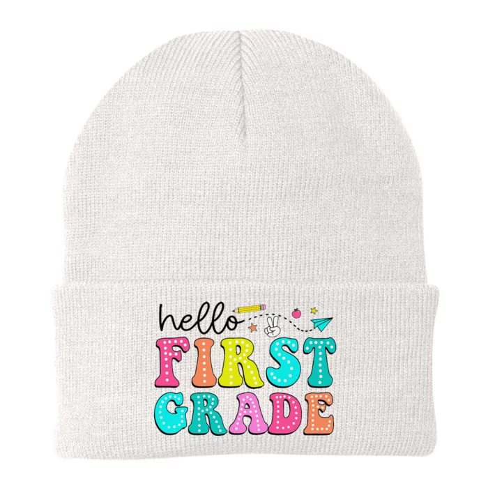 Hello First Grade Teacher Back To School First Day Gift Knit Cap Winter Beanie