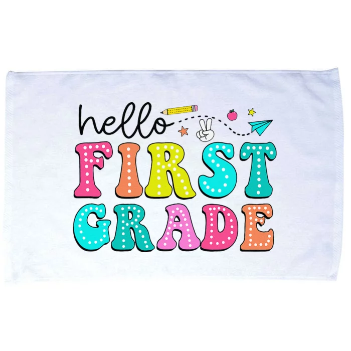 Hello First Grade Teacher Back To School First Day Gift Microfiber Hand Towel