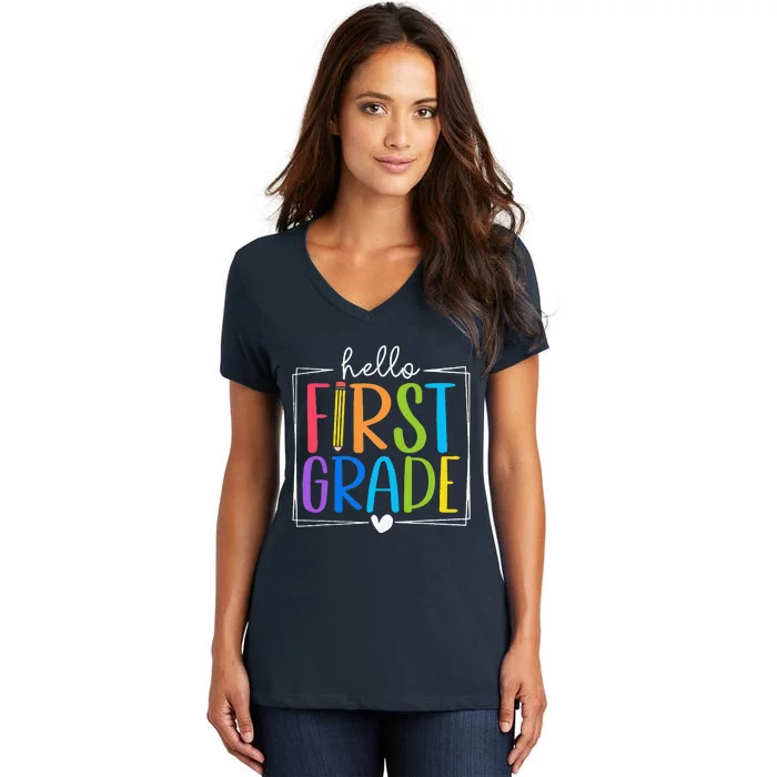 Hello First Grade Team 1st Grade Back To School Teacher Women's V-Neck T-Shirt