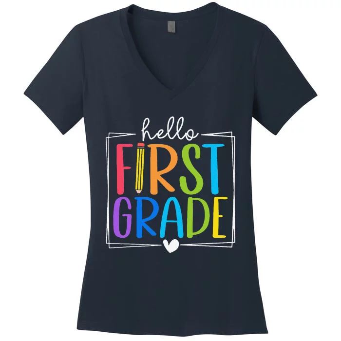 Hello First Grade Team 1st Grade Back To School Teacher Women's V-Neck T-Shirt