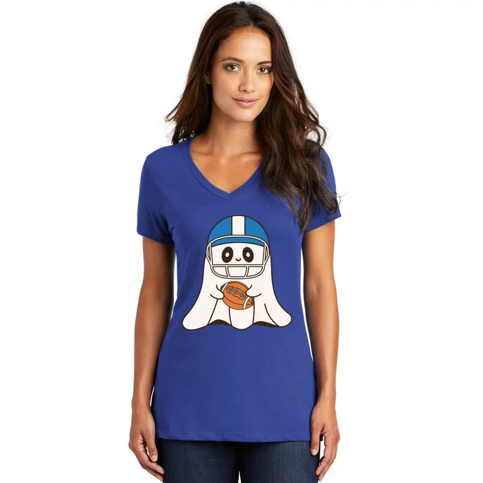 Halloween Football Ghost Mascot And Sports Lovers Funny Gift Women's V-Neck T-Shirt