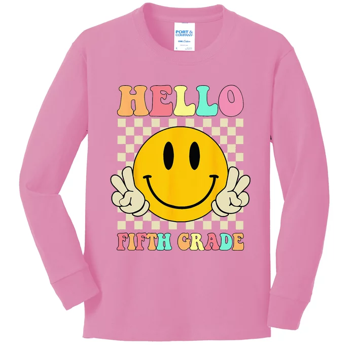 Hello Fifth Grade Hippie Smile Face 5th Grade Back To School Kids Long Sleeve Shirt