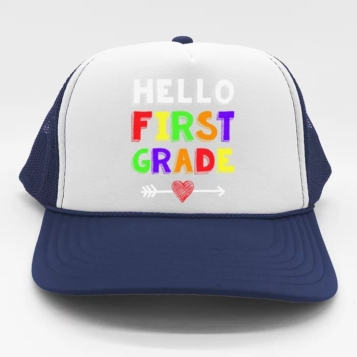 Hello First Grade Team 1st Grade Back To School Teacher Trucker Hat