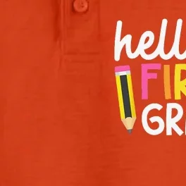 Hello First Grade Team 1st Grade Back To School Teacher Dry Zone Grid Performance Polo