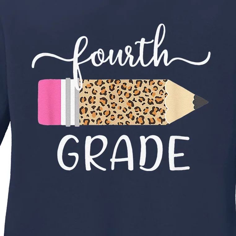 Hello Fourth Grade First Day Of School Leopard Print Ladies Long Sleeve Shirt