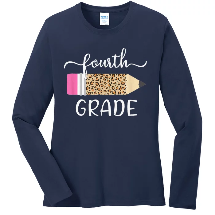 Hello Fourth Grade First Day Of School Leopard Print Ladies Long Sleeve Shirt