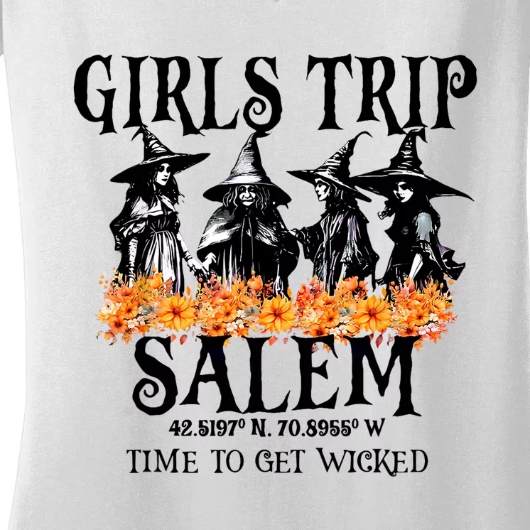 Halloween Funny Girl Trip Salem Time To Get Witch Gift Women's V-Neck T-Shirt