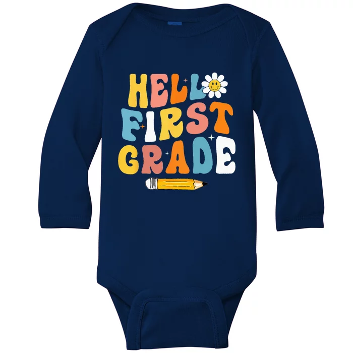 Hello First Grade Teachers Women Back To School Baby Long Sleeve Bodysuit