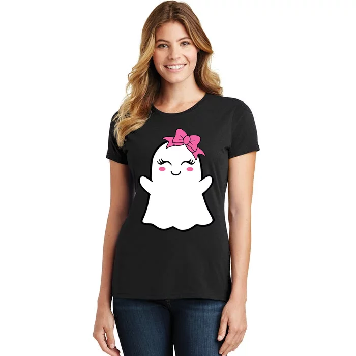 Halloween Funny Ghost With Pink Bow Boo Women's T-Shirt