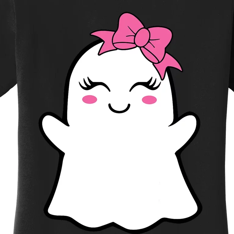 Halloween Funny Ghost With Pink Bow Boo Women's T-Shirt