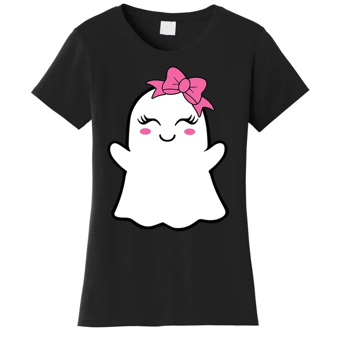 Halloween Funny Ghost With Pink Bow Boo Women's T-Shirt