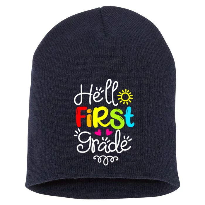 Hello First Grade Short Acrylic Beanie