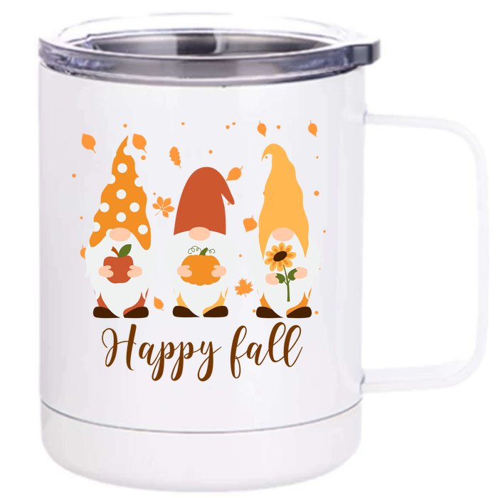 Happy Fall Gnome Festive Cute Front & Back 12oz Stainless Steel Tumbler Cup