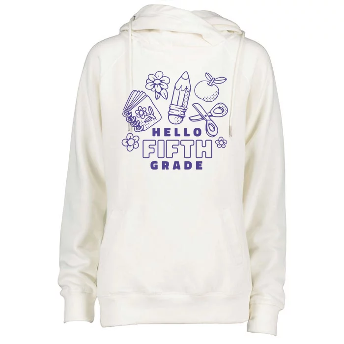 Hello Fifth Grade School Womens Funnel Neck Pullover Hood