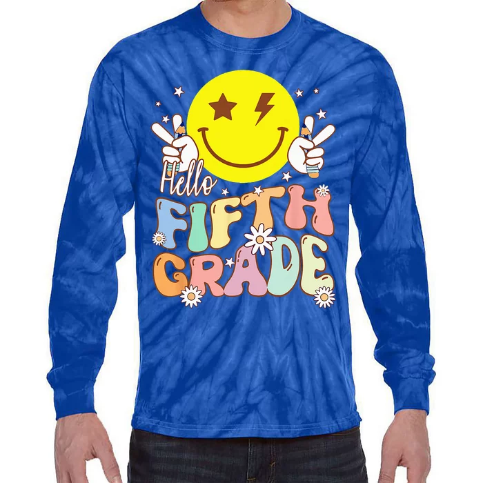 Hello Fifth Grade Hippie Smile Face 5th Grade Back To School Tie-Dye Long Sleeve Shirt