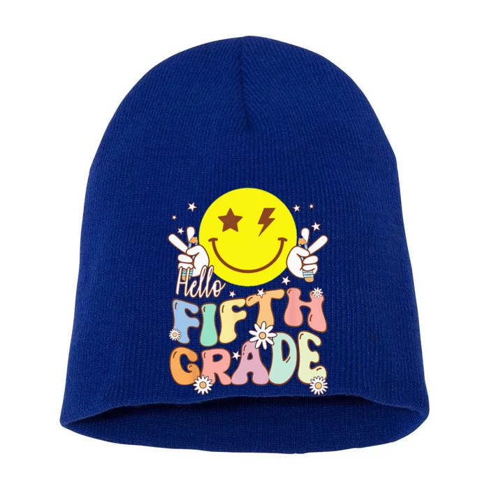 Hello Fifth Grade Hippie Smile Face 5th Grade Back To School Short Acrylic Beanie