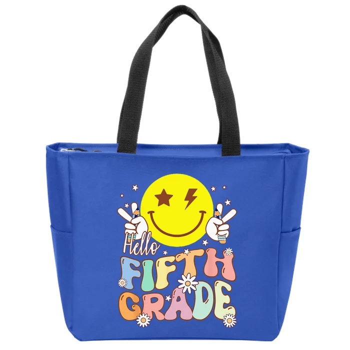 Hello Fifth Grade Hippie Smile Face 5th Grade Back To School Zip Tote Bag