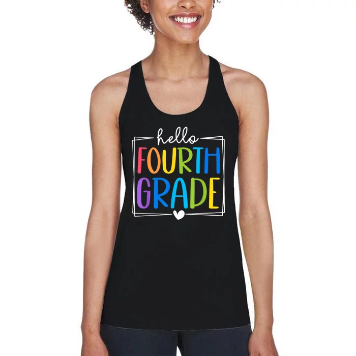 Hello Fourth Grade Team 4th Grade Back To School Teacher Women's Racerback Tank