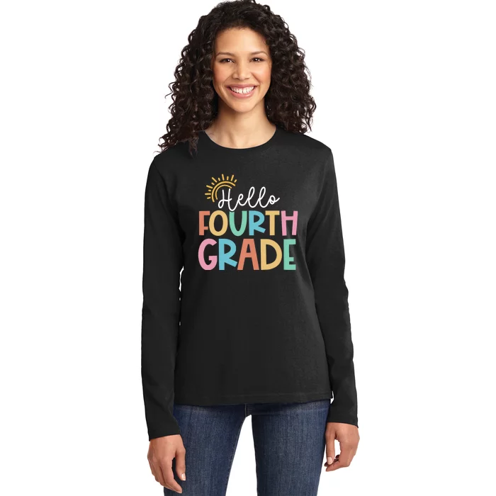 Hello Fourth Grade Team 4th Grade Back To School Teacher Ladies Long Sleeve Shirt