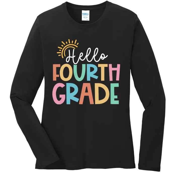 Hello Fourth Grade Team 4th Grade Back To School Teacher Ladies Long Sleeve Shirt