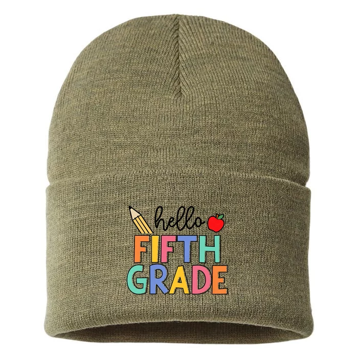 Hello Fifth Grade Team 5th Grade Back To School Teacher Sustainable Knit Beanie