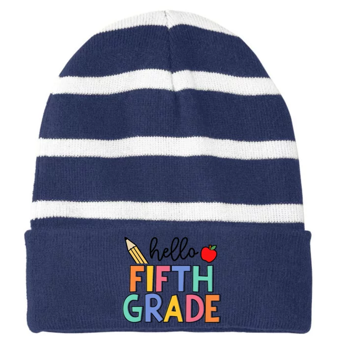 Hello Fifth Grade Team 5th Grade Back To School Teacher Striped Beanie with Solid Band