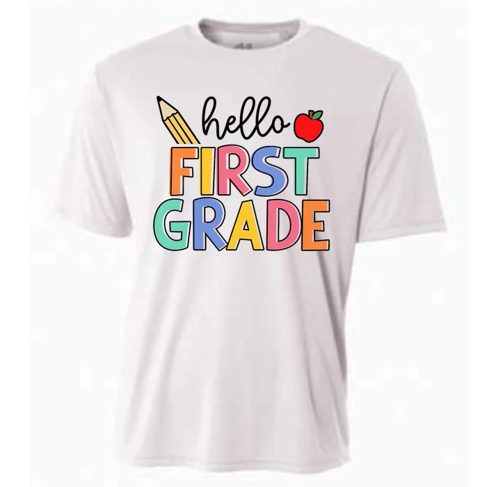 Hello First Grade Team 1st Grade Back To School Teacher Cooling Performance Crew T-Shirt