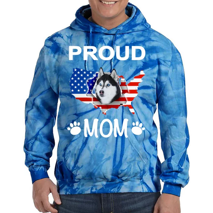 Husky Funny Gift Husky Dog Husky Proud Patriot Mom Gift Tie Dye Hoodie