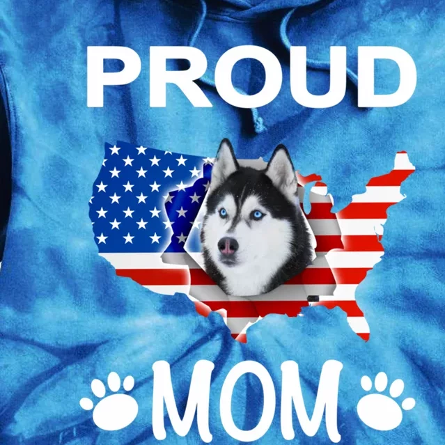 Husky Funny Gift Husky Dog Husky Proud Patriot Mom Gift Tie Dye Hoodie