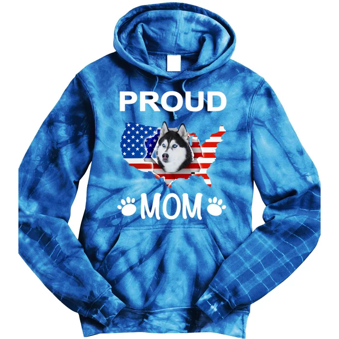 Husky Funny Gift Husky Dog Husky Proud Patriot Mom Gift Tie Dye Hoodie