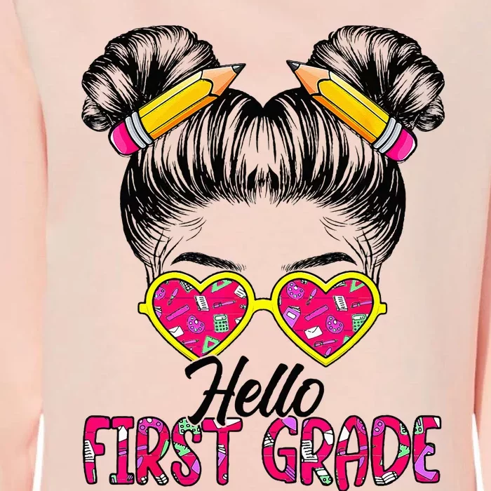 Hello First Grade Messy Bun Back To School First Day Womens California Wash Sweatshirt