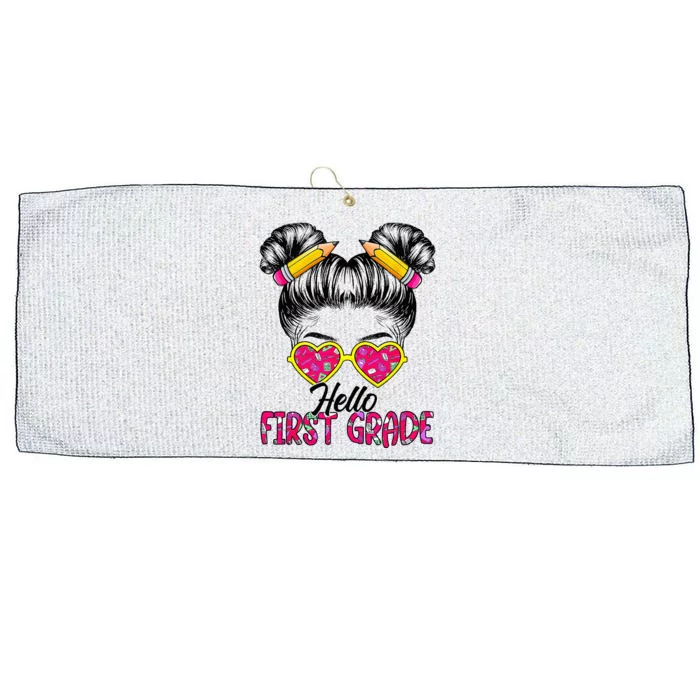 Hello First Grade Messy Bun Back To School First Day Large Microfiber Waffle Golf Towel