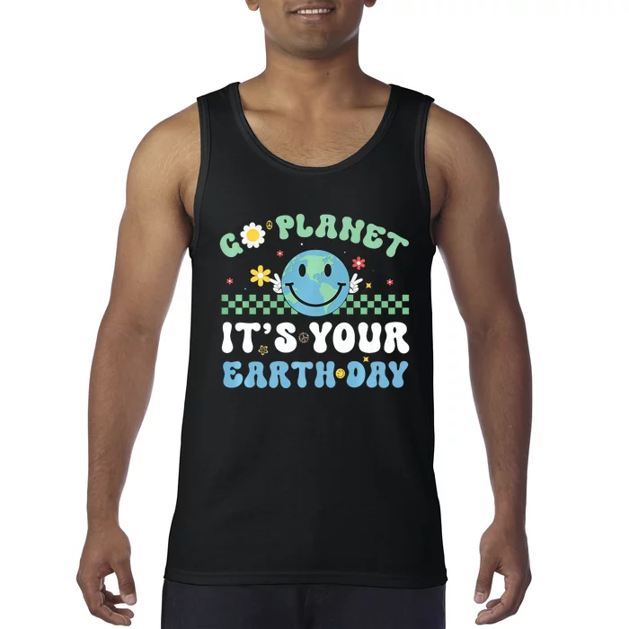 Hippie Face Go Planet Its Your Earth Day Peace Groovy Tank Top