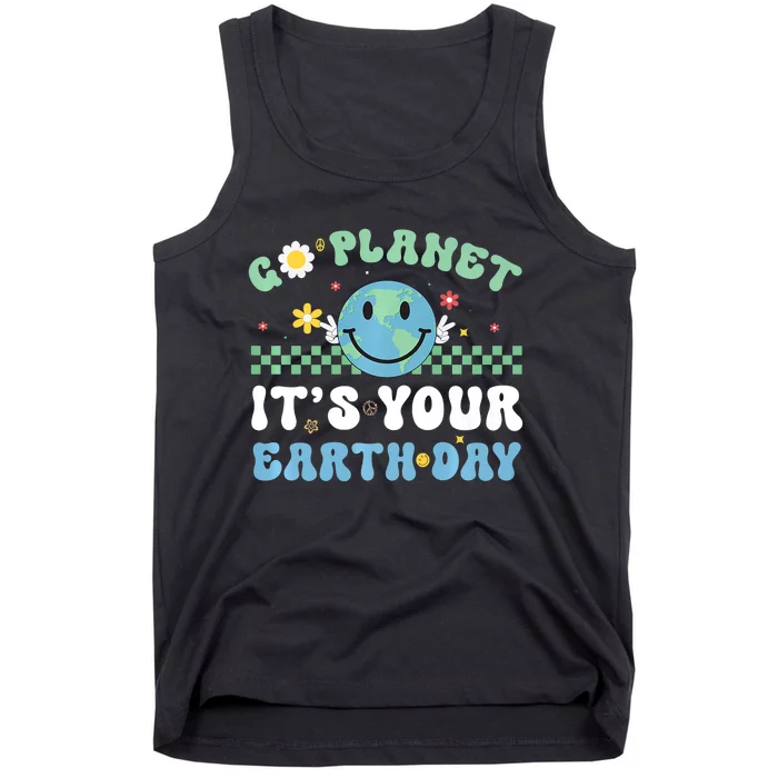 Hippie Face Go Planet Its Your Earth Day Peace Groovy Tank Top