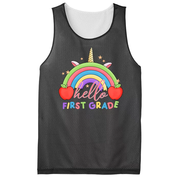 Hello First Grade Rainbow Back To School Mesh Reversible Basketball Jersey Tank