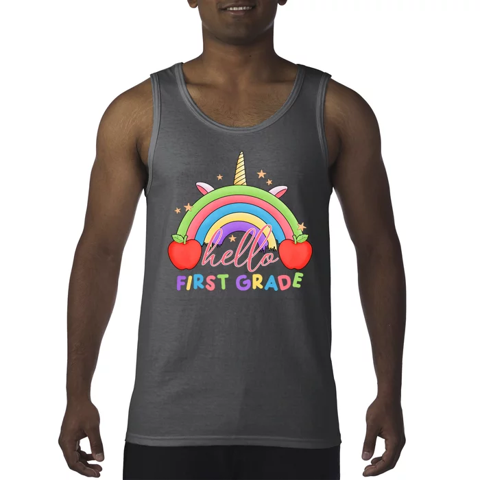 Hello First Grade Rainbow Back To School Tank Top