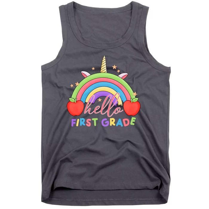 Hello First Grade Rainbow Back To School Tank Top