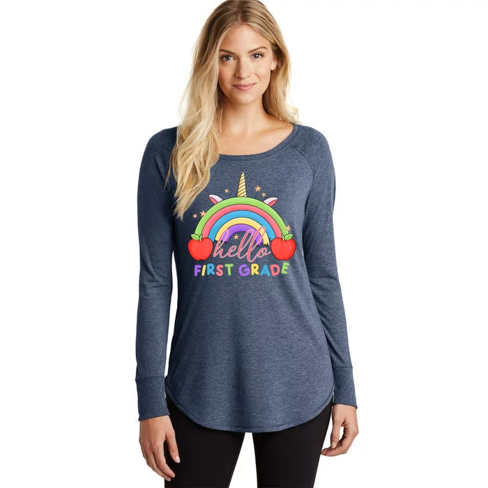 Hello First Grade Rainbow Back To School Women's Perfect Tri Tunic Long Sleeve Shirt